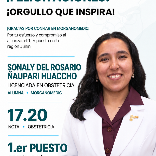 Sonaly del Rosario Ñaupari Huaccho — 1.er puesto regional Junín en el SERUMS 2026-II, nota 17.20, Obstetricia.