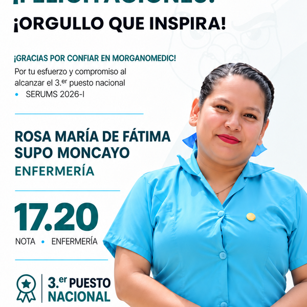 Rosa María de Fátima Supo Moncayo — 3.er puesto nacional en el SERUMS 2026-II, nota 17.20, Enfermería.