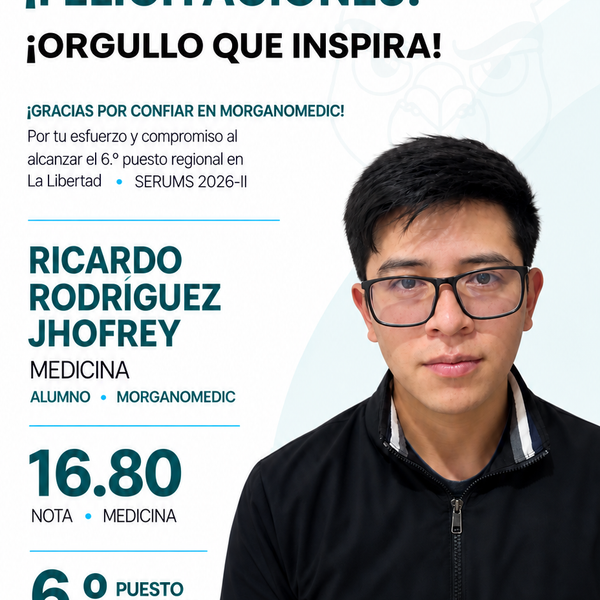 Ricardo Rodríguez Jhofrey — 6.º puesto regional La Libertad en el SERUMS 2026-II, nota 16.80, Medicina.
