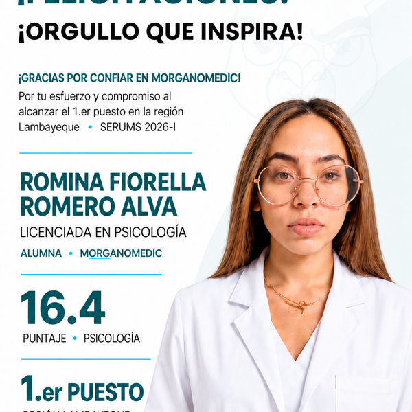 Romina Fiorella Romero Alva — 1.er puesto Lambayeque en el SERUMS 2026-I, puntaje 16.4, Psicología.