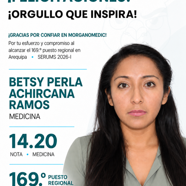 Betsy Perla Achircana Ramos — 169.º puesto regional Arequipa en el SERUMS 2026-I, nota 14.20, Medicina.