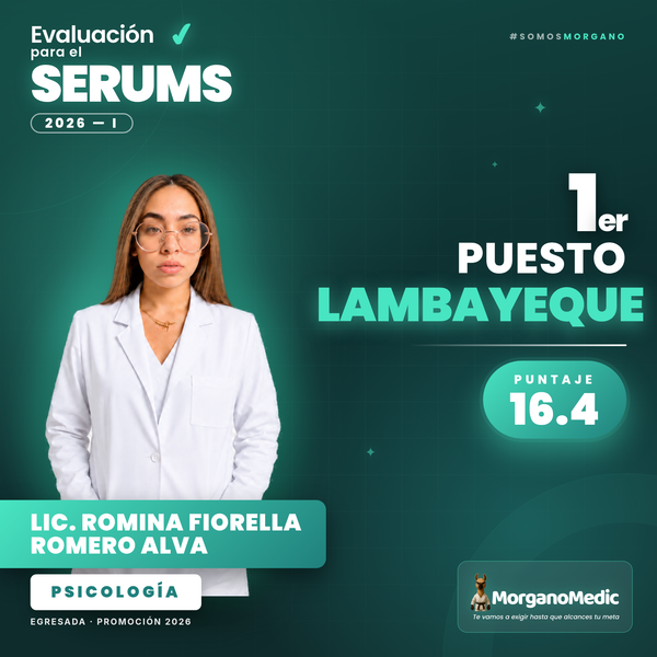 Romina Fiorella Romero Alva — 1.er puesto Lambayeque en el SERUMS 2026-I, puntaje 16.4, Psicología.