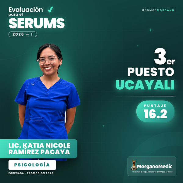 Katia Nicole Ramírez Pacaya — 3.er puesto Ucayali en el SERUMS 2026-I, puntaje 16.2, Psicología.