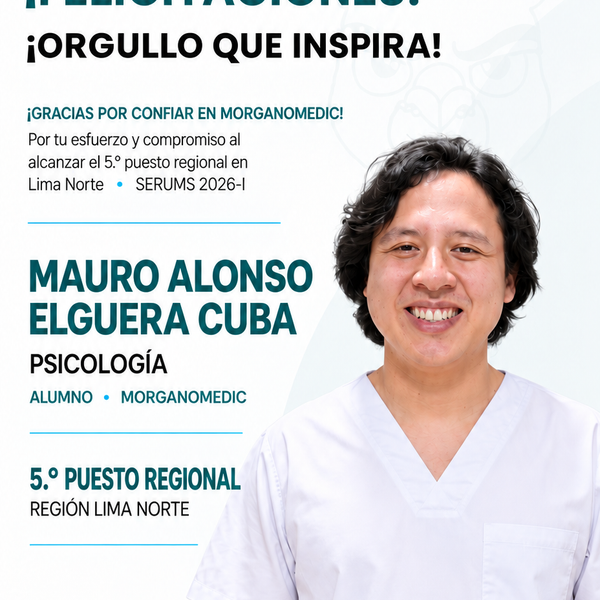 Mauro Alonso Elguera Cuba — 5.º puesto regional Lima Norte en el SERUMS 2026-I, Psicología.