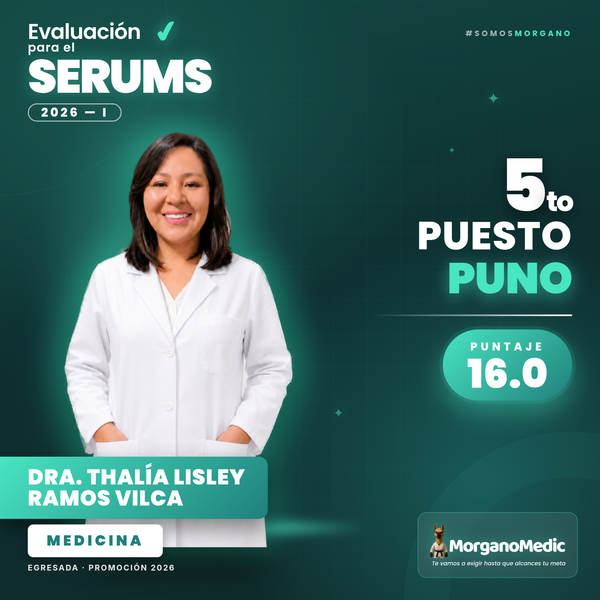 Thalía Lisley Ramos Vilca — 5.º puesto Puno en el SERUMS 2026-I, puntaje 16.0, Medicina.