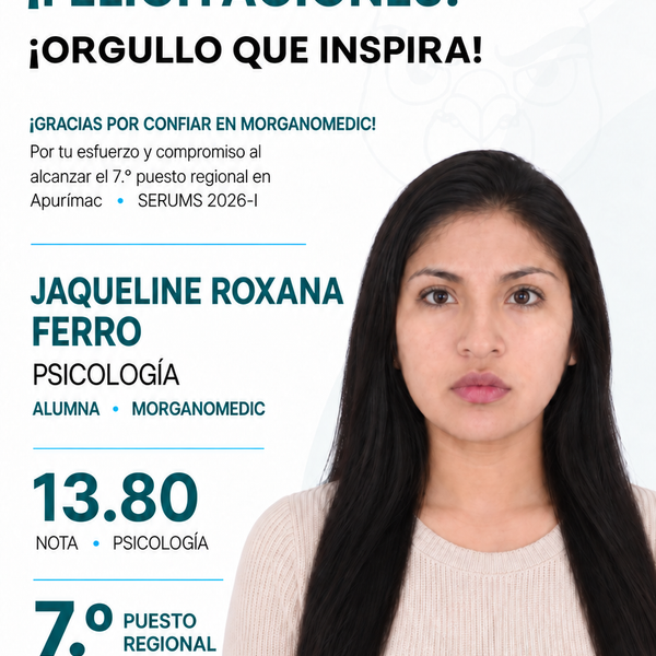 Jaqueline Roxana Ferro Ccayco — 7.º puesto regional Apurímac en el SERUMS 2026-I, nota 13.80, Psicología.